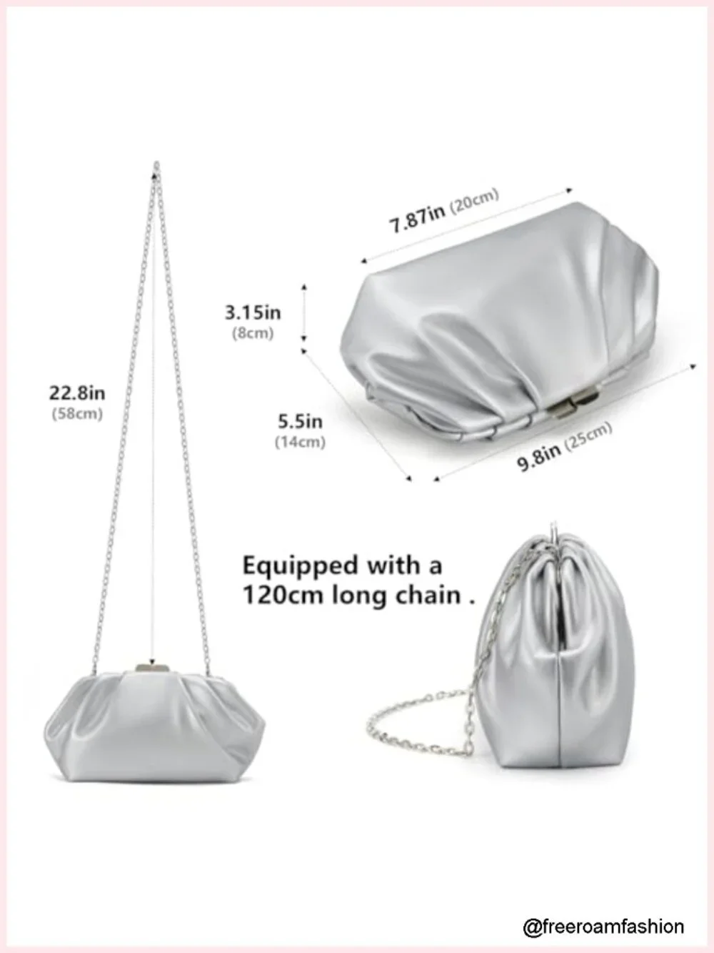 Pleated PU Clutch Purse Evening Bag with Detachable Chain